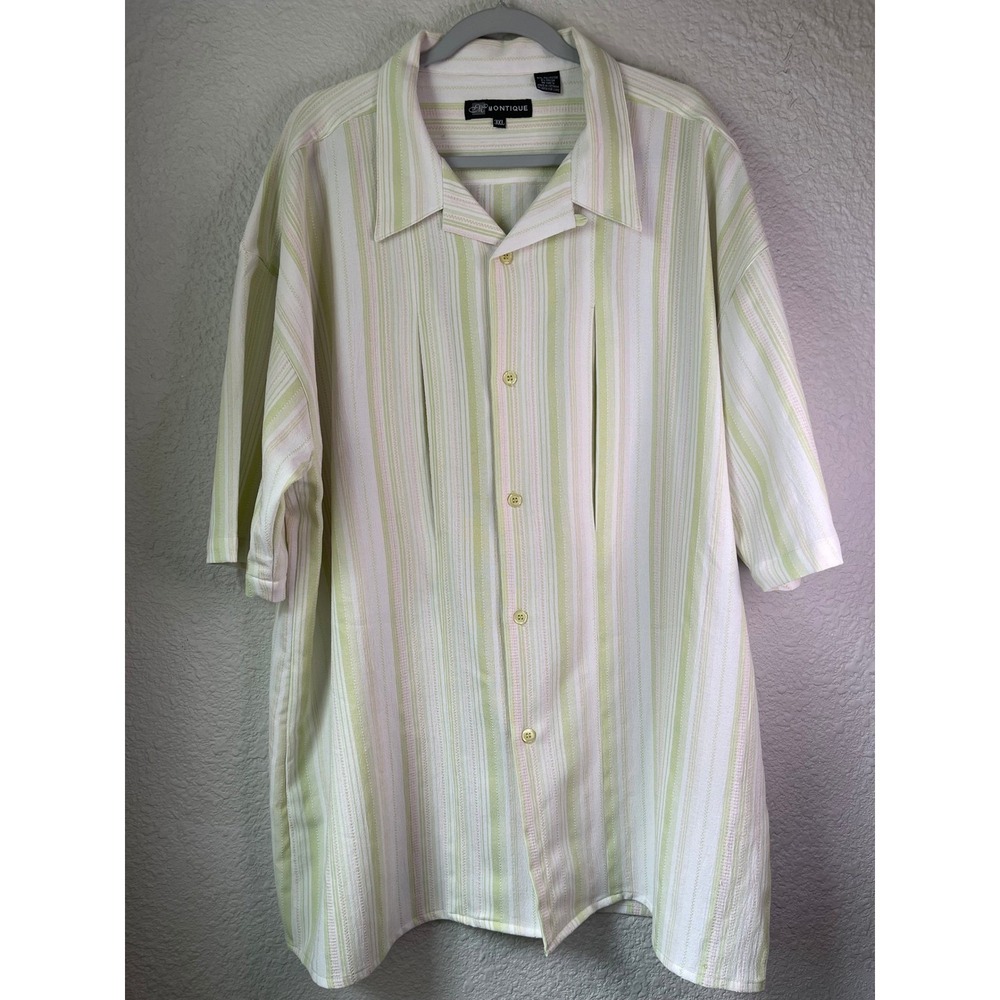 Montique Striped Button Up Bowling Shirt Short‎ Sleeve Casual 3XL